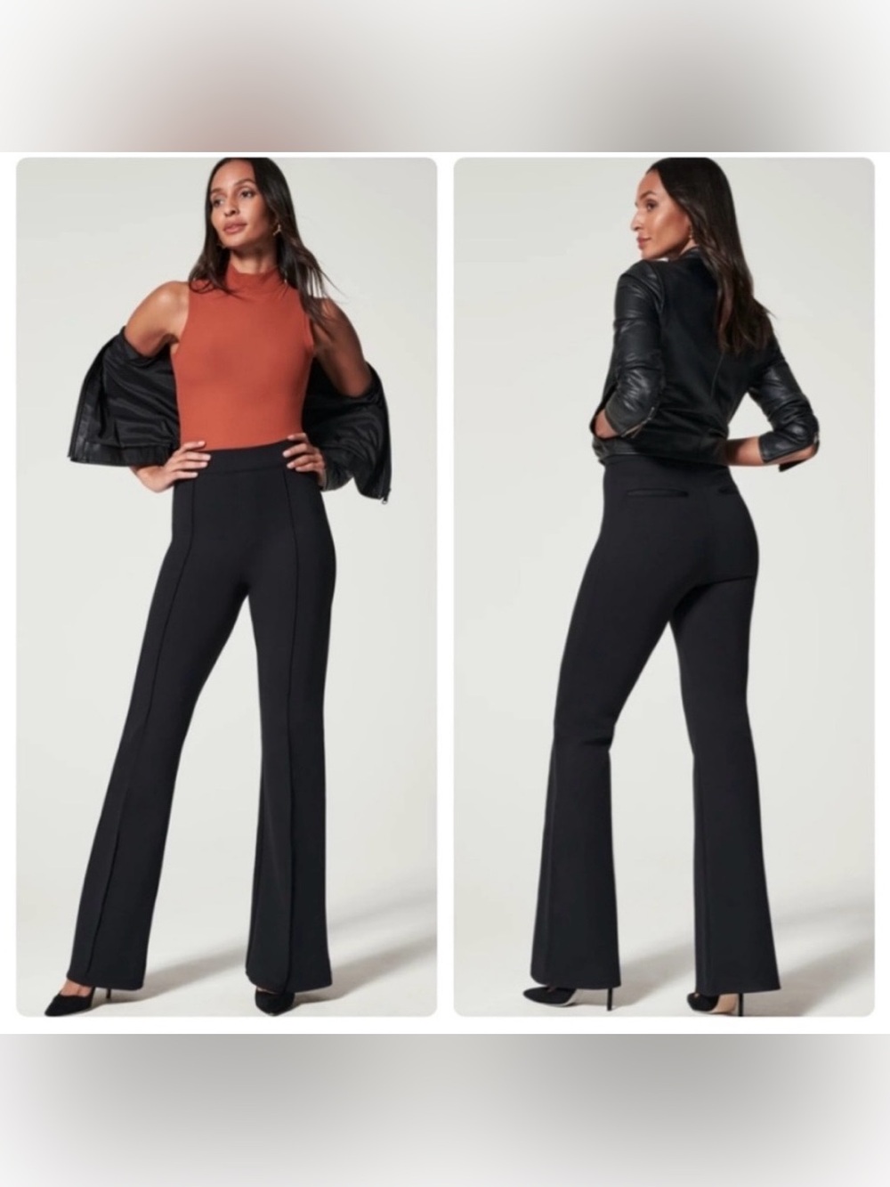 New Spanx The Perfect Pant Hi-Rise Flare Black Size XL Petit Stretchy Pull On